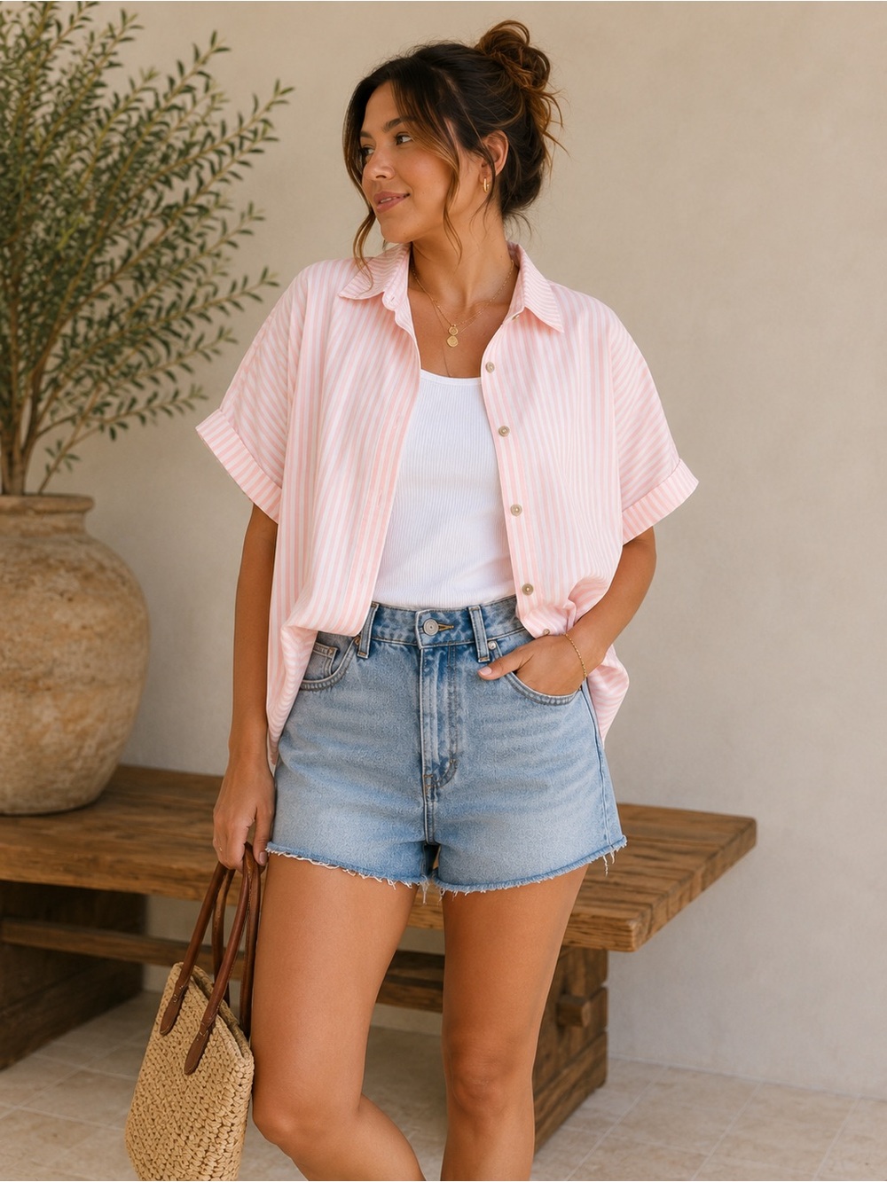 Light Pink Striped Button-Up Shirt